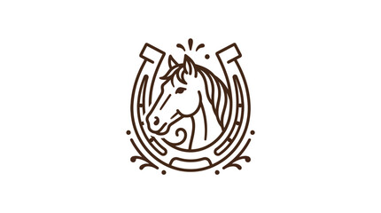 Vintage engraving depicts horse head in horseshoe with sparks flying around classic emblem © arjunaa.art
