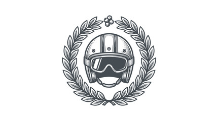 Vintage engraved emblem of a skateboard helmet with lightning on a solid background © arjunaa.art