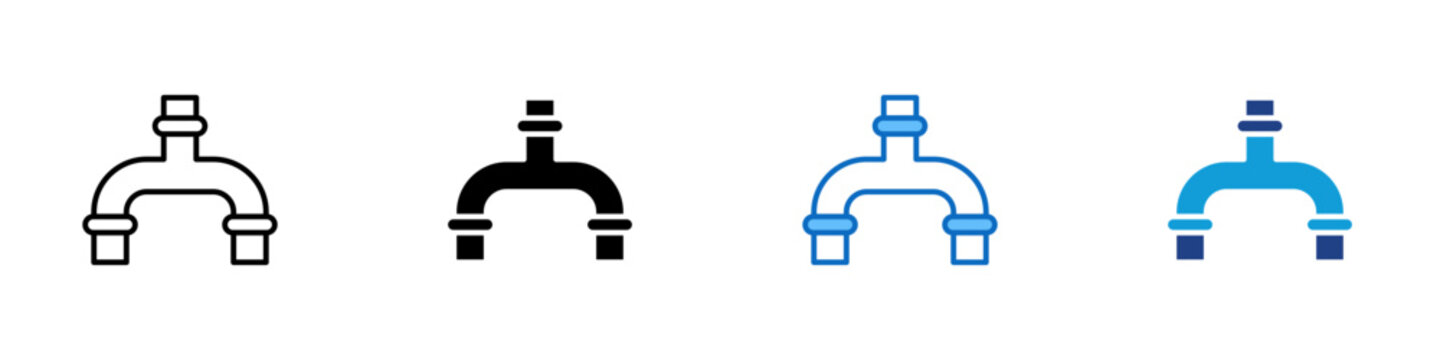 Plumbing Pipe Fitting Multiple Style Icon Design Vector - U shaped pipe fitting with flanged base representing plumbing infrastructure installation, water supply connection, and maintenance service