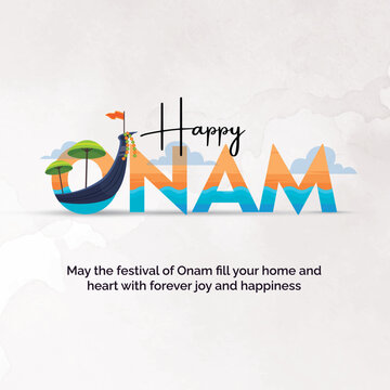 happy Onam celebration with abstract vector illustration design of Kerala boat | Onam Calligraphy