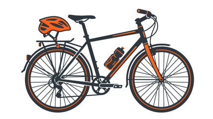 Fototapeta premium A detailed illustration of a bicycle with an orange helmet and water bottle.