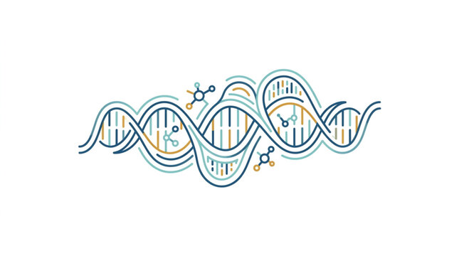 Illustrated DNA double helix structure with genetic markers.
