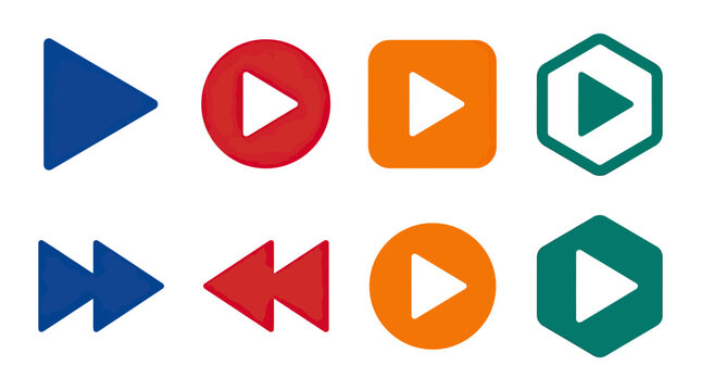 Set of colorful abstract geometric play button icons for media playback controls