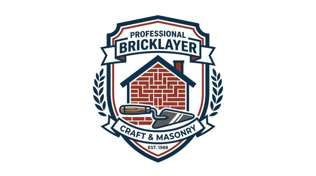 Professional bricklayer craft and masonry logo.