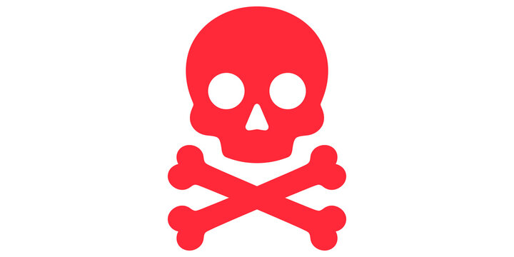 Red skull and crossbones icon representing danger hazard or poison warning isolated on transparent background
