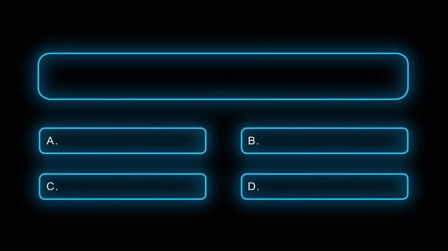 Quiz Neon Line Animation with option selection on black background