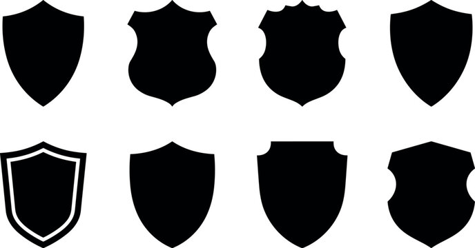 Heraldic shield silhouettes for security logos protection symbols and medieval coat arms.