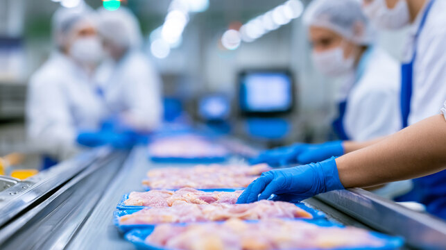 Blurred Poultry Processing Plant Quality Inspection Background