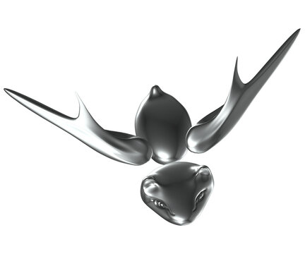 Chrome Cat Manta Ray 3D Metallic Silver Diving Pose Dynamic Angle Surreal Y2K