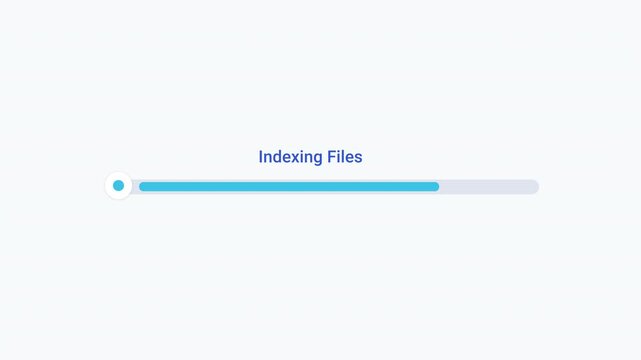 Flat vector illustration of a modern indexing files progress bar, representing file indexing, data organization, software progress, and digital workflow.