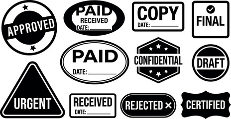 Obraz premium Set of isolated black rubber stamps with different business texts for document management.