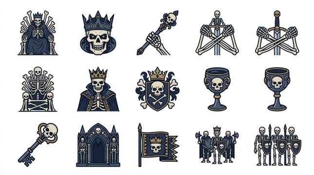 Collection of macabre gothic fantasy icons and symbols for gaming.