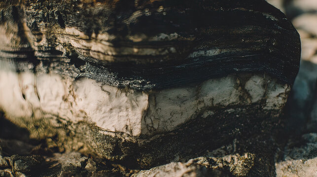 gypsum. Shiny fibrous minerals in ancient rock layers, silver-white luster, natural geological texture. STEM education sheets.
