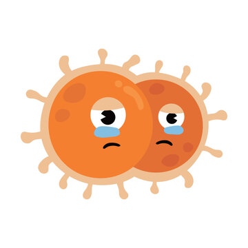 Cute orange diplococcus bacteria character crying with blue tears vector illustration