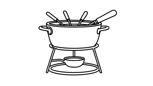 Fondue pot with utensils on white background.