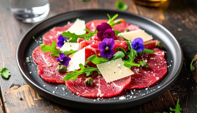 Rindercarpaccio mit Veilchenbl&uuml;ten