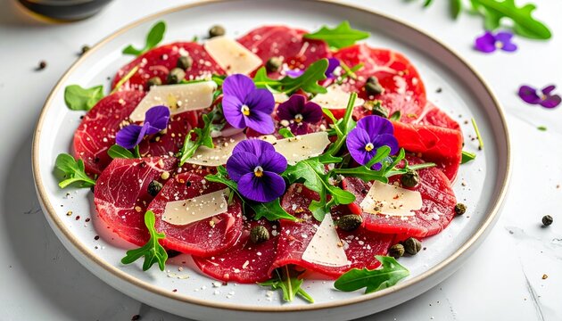 Rindercarpaccio mit Veilchenbl&uuml;ten