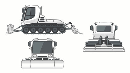 Fototapeta premium Snow groomer machine mockup. Piste tractor side and front view. Vehicle.
