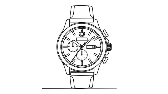 Elegant chronograph watch illustration white background.