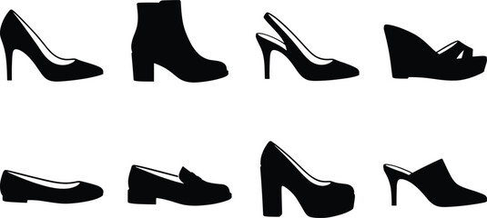 Obraz premium Women's Fashion Footwear Silhouette Icon Set Featuring 