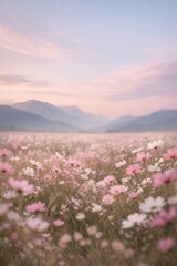 Obraz premium Serene floral landscape at dawn.