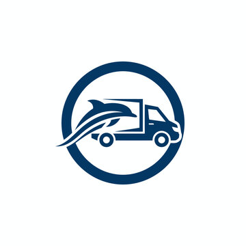 Blue Dolphin Logistics Delivery Truck Circular Logo Icon