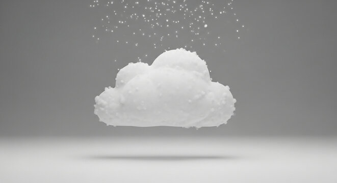 Fluffy white cloud with sparkling particles falling