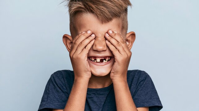 Young boy with joyful expression showing missing teeth, capturing childhood innocence, happiness and playful spirit with a cute smile during a natural growing stage