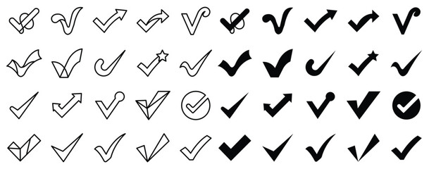 Check Mark Icons Set, Tick Symbols, Verified Approval, Validation, Confirmation, Accept, Editable Stroke and Solid Vector Collection © Hamzayounas
