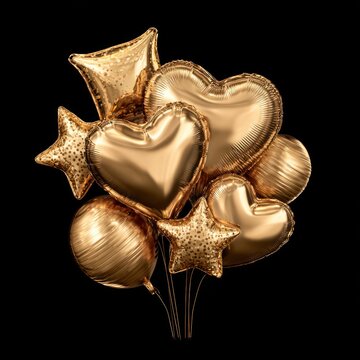 Gold balloons hearts stars and round shapes