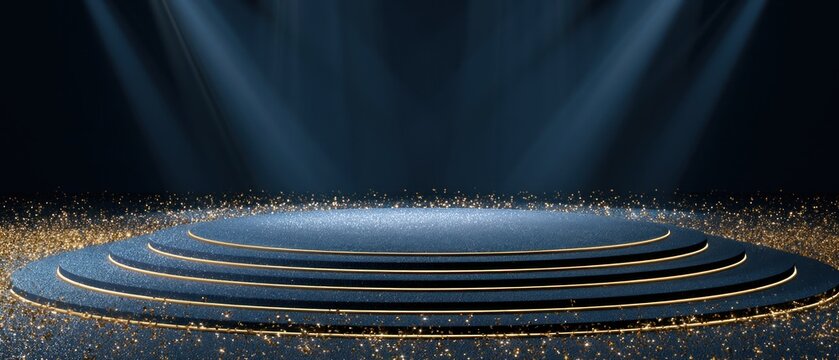 Stage with spotlights and golden glitter