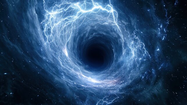Abstract swirling vortex of blue energy and lightning