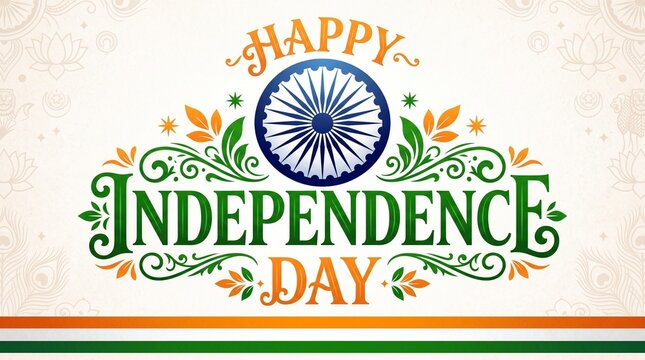 Happy Independence Day in India. 15 August Celebration India Independence Day. Concept Ashoka Chakra And Indian Flag Illustration