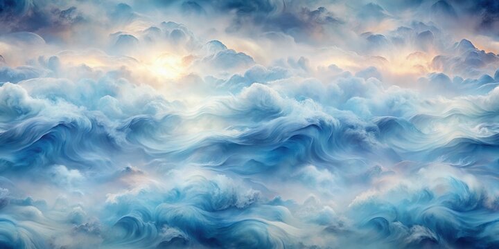 Celestial Seascape An ethereal dreamscape of swirling clouds and luminous waves, a breathtaking panorama of imagined skies