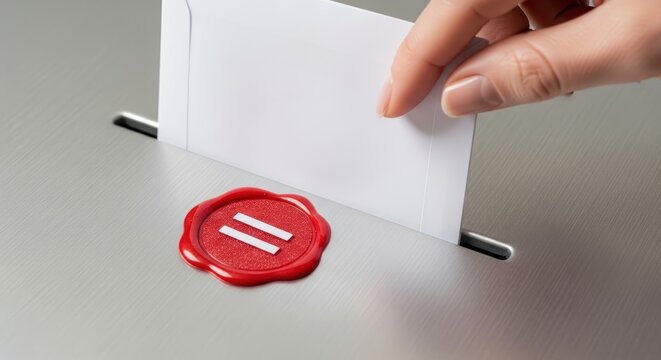 Hand sealing envelope with red wax stamp.