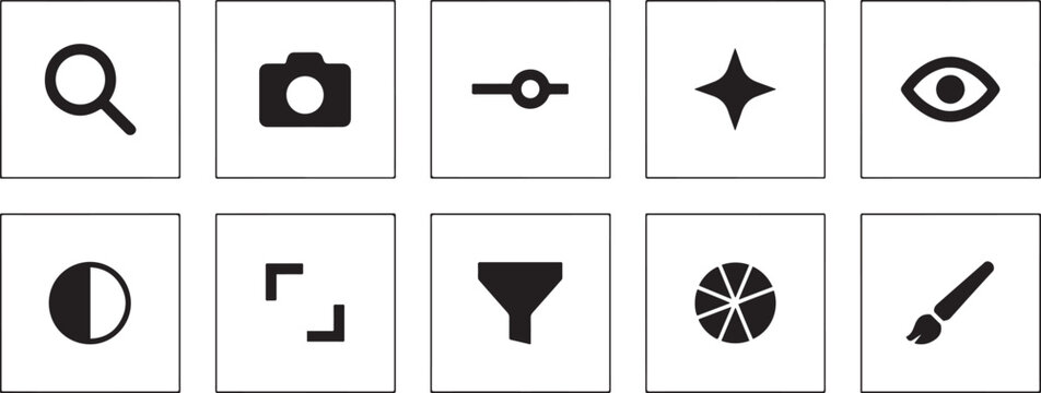 Minimalist black silhouette of a enhance image vector icon set. square type Bundle