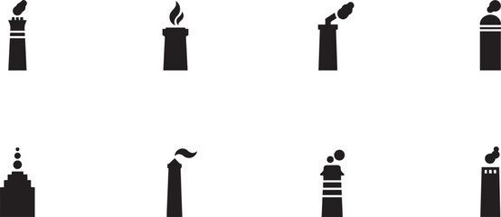 Naklejka premium Minimalist black silhouette of a factory chimney vector icon set. square type Bundle