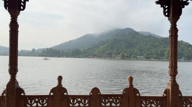 Srinagar, Dal Lake Shikara rides houseboat aerial view, Jammu and Kashmir, India. Breathtaking view of House boat in Kashmir valley. Boat on the dal lake. Beautiful View of Dal Lake Kashmir India
