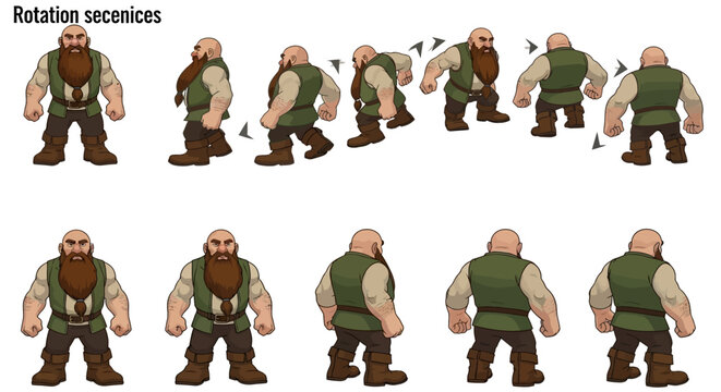 Character rotation sheet of a fantasy dwarf for animation.