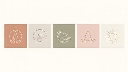 Obraz premium Minimalist wellness and yoga line art icons set
