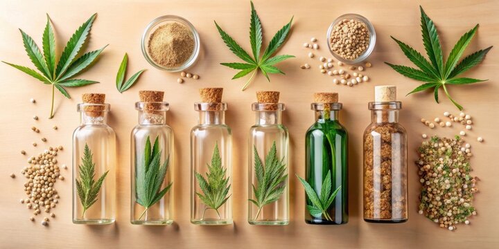 Cannabis Plant Extracts and Concentrates A Collection of Herbal Remedies in Glass Bottles