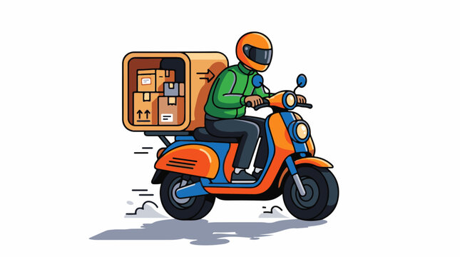 Cartoon delivery person on a scooter with cargo