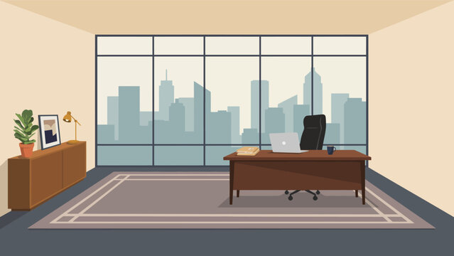 Modern corporate executive office interior with large city view business workspace interior corporate professional