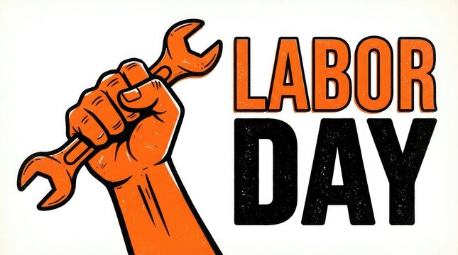Labor day celebration with fist holding wrench