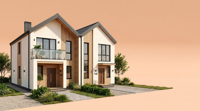 Modern semi detached houses exterior render