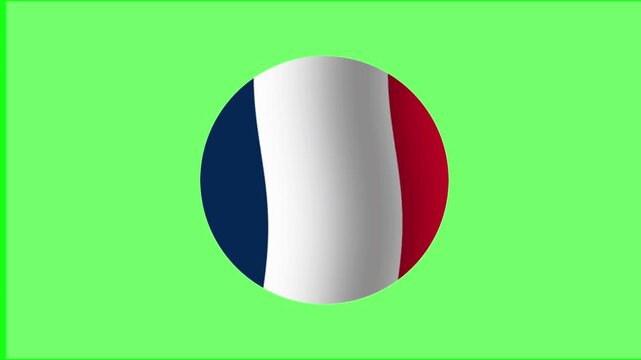 France national tricolor flag sphere animation waving on a green screen background. Perfect for Paris tourism, cultural content, international relations, sports, and educational purposes