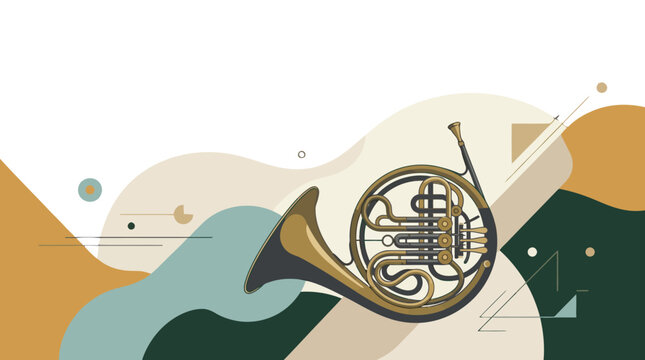 Abstract Vector Illustration of a French Horn with Geometric Shapes