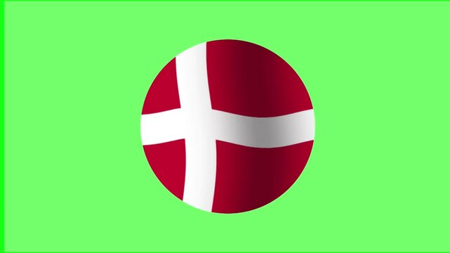 Denmark national flag sphere loop animation waving on a green screen background. Ideal for Scandinavian themes, Nordic culture, international history, sports, and country presentations
