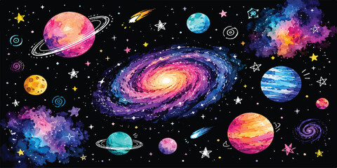 Galaxy Universe with Planets Space Illustration © mahabubmorshed