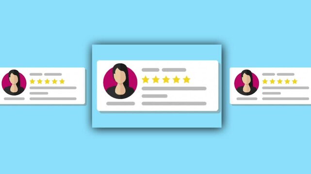Animated Female Customer Review and Rating Cards with Testimonials, Ideal for Online Shopping, Business Advertising, Website UI, and Mobile App Presentations